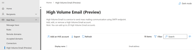 Screenshot of add a high volume email account.
