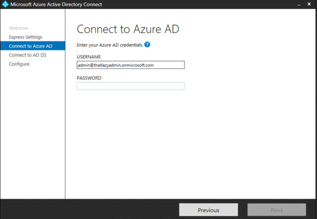 Express installation of Azure AD Connect