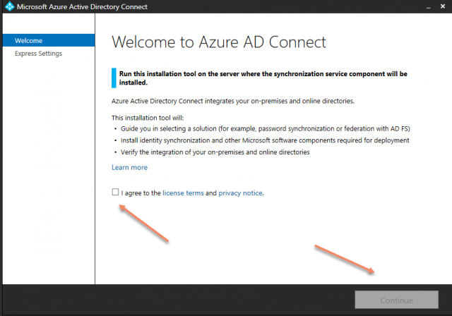 Express installation of Azure AD Connect
